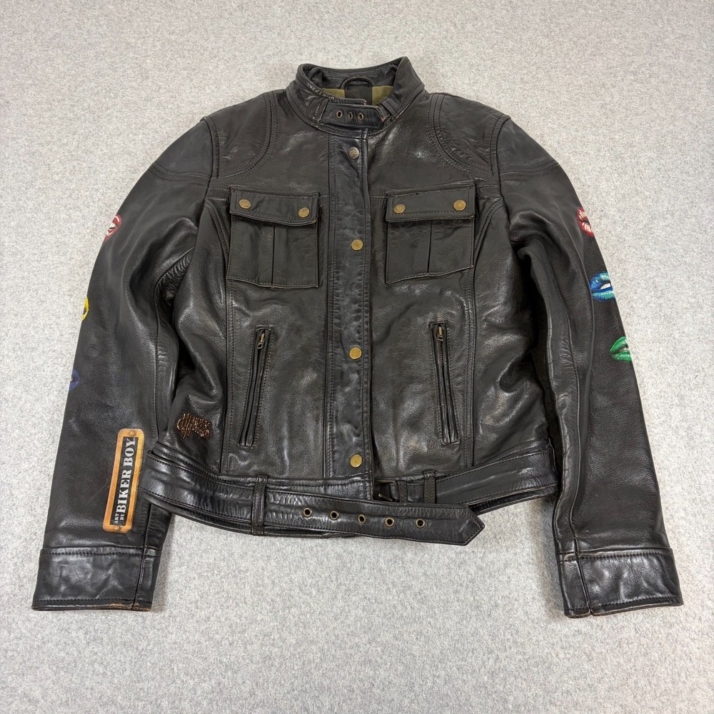 Heroes Motors Los Angeles Race Pilot Leather Jacket Size Large Back Graphic